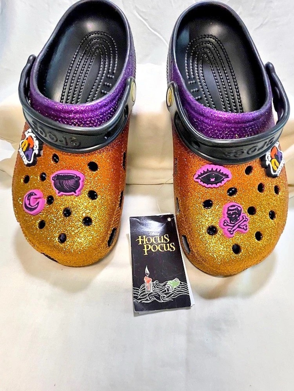 Disney Hocus Pocus Crocs Glitter Clogs W8 M6 Jibbitz NWT